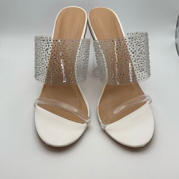 CUSHIONAIRE Women's Nori rhinestone lucite Heel Sandal SIZE 7.5 PREOWNED WHITE S - Picture 2 of 8